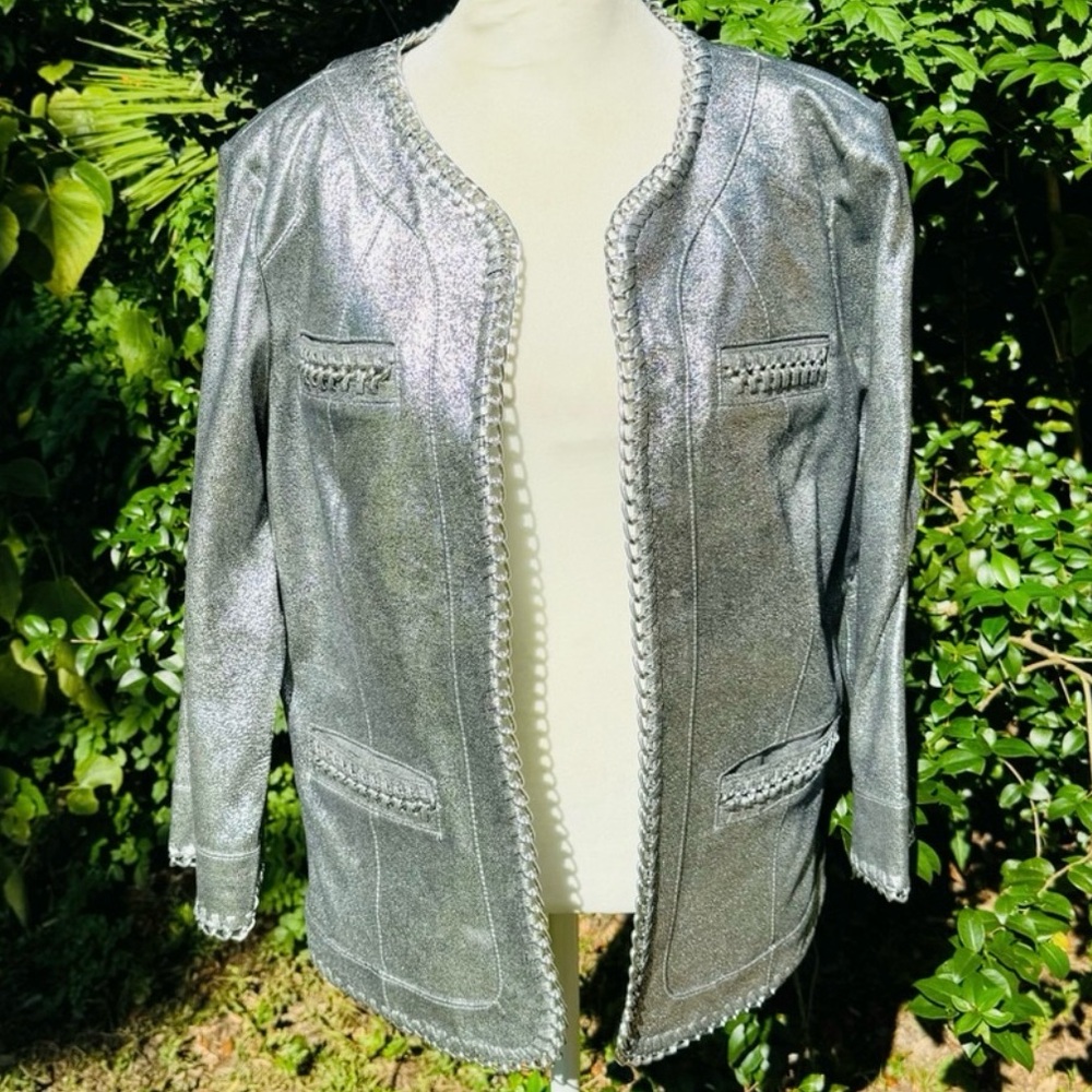 RARE Vtg. The Collective Works of Berek 100% Leather silver jacket chain trim.XL
